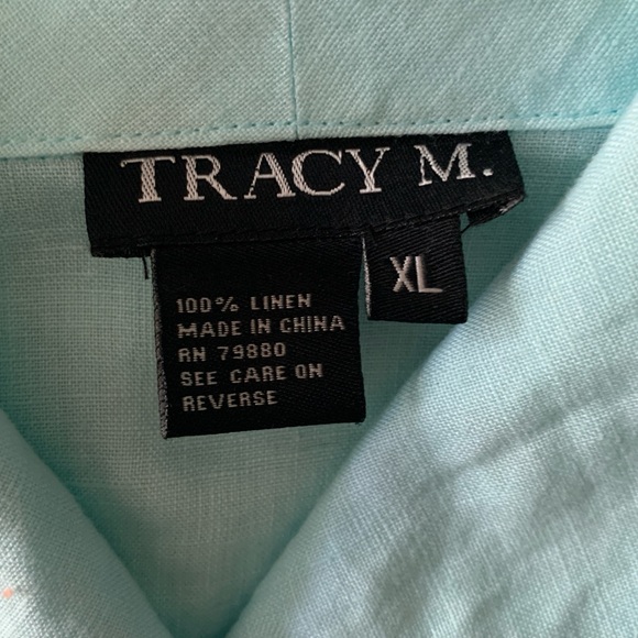 Tracy M Linen Blouse Turquoise Teal Blue XL Extra Large - Picture 6 of 12